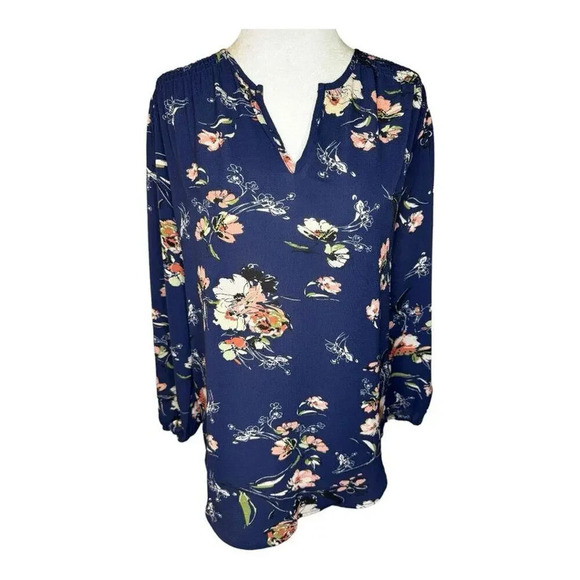 Fun2Fun Stitch Fix Kenmore Splitneck Navy Blue Women’s Small Floral Top NWOT - Picture 1 of 7